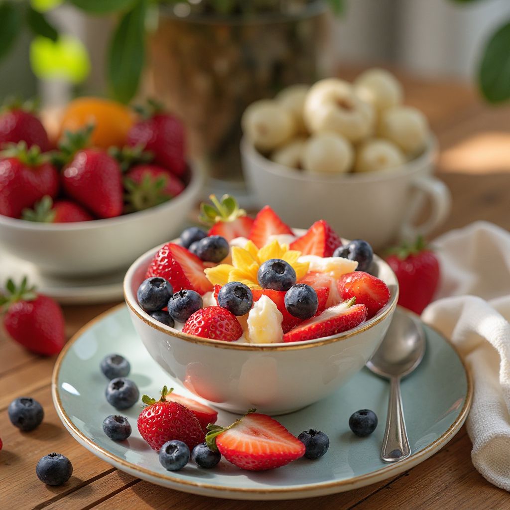 Healthy morning breakfast setup